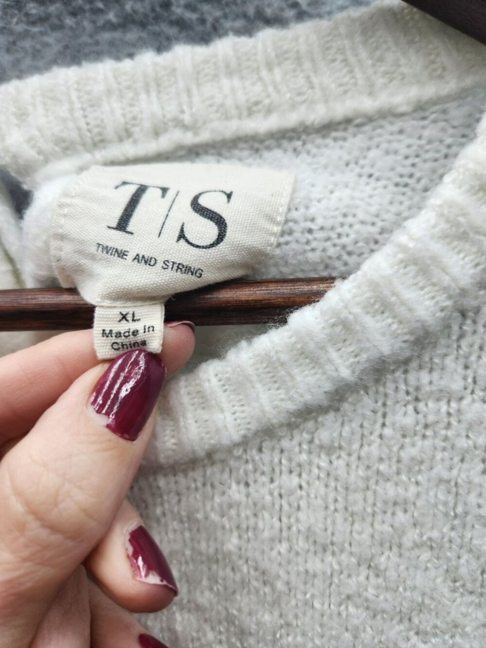 Twine And String Womens XL Colorblock Knit Sweater With Tie Back - Cream Gray & - Picture 4 of 6